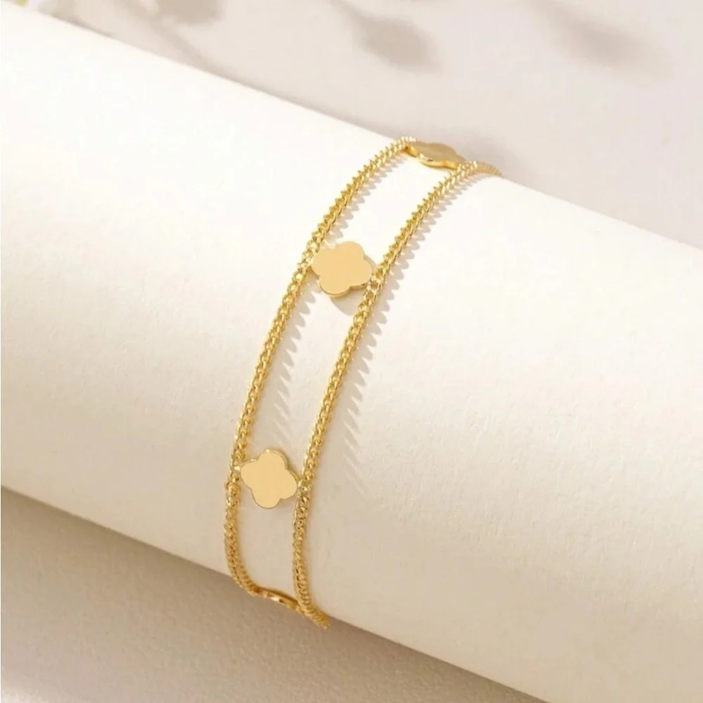 Gold alhambra clover double layered bracelet